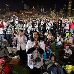 The crowd in Grant Park awaits Obama